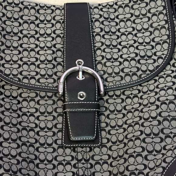 Coach 6376 Signature Mini C Canvas Black Flap Buckle Shoulder Bag Purse - Picture 2 of 12